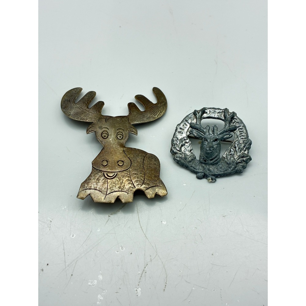Vintage Moose and Deer Brooch Lot of 2 Wildlife Animal Lapel Pins